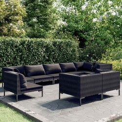 Durable 9 Piece Garden Lounge Set with Grey Cushions