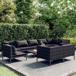 Sturdy 10-Piece Grey Rattan Garden Lounge Set