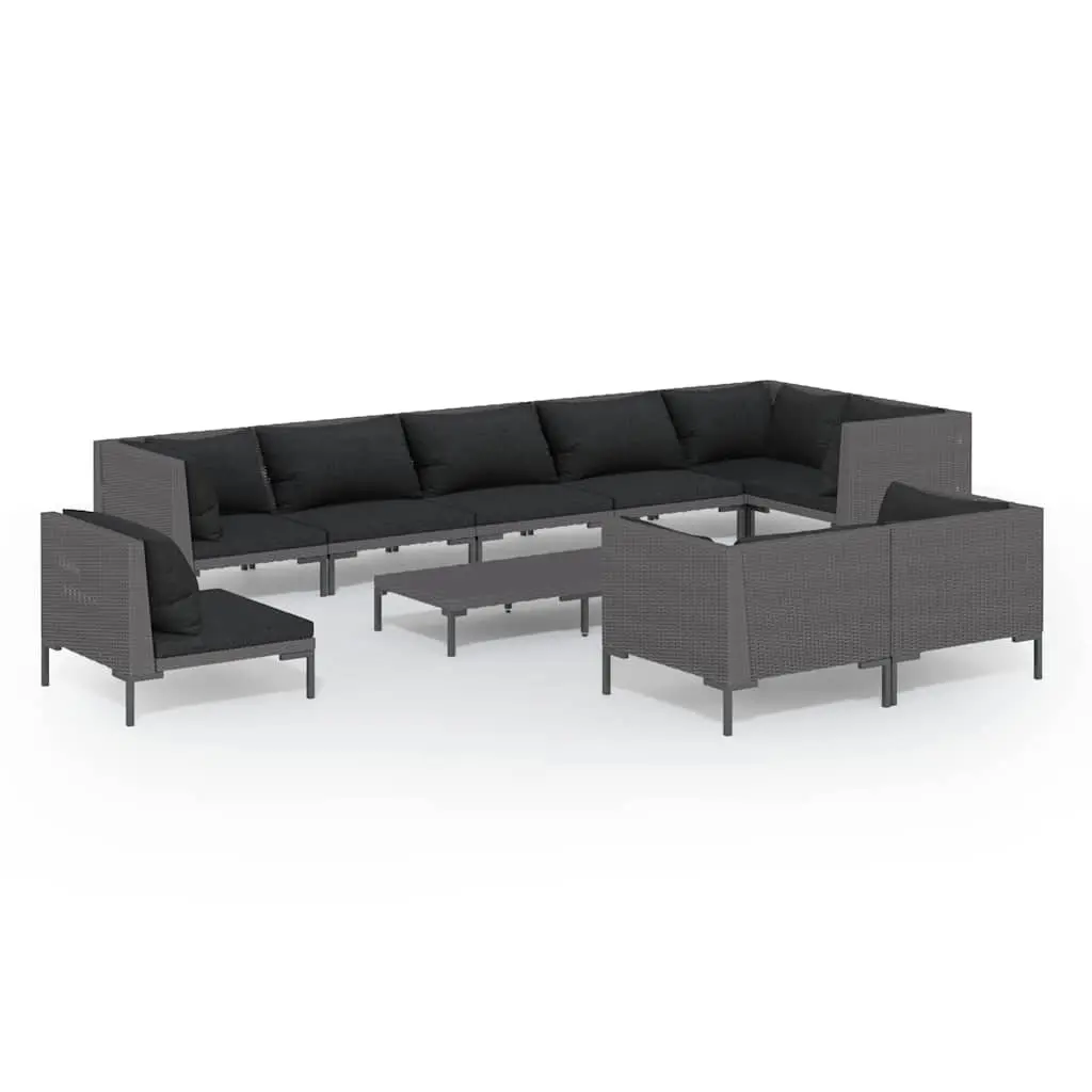 Garden Lounge Set Half-Round PE Rattan Powder-Coated Steel 10 Piece Grey