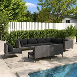9-Piece Grey Rattan Garden Lounge Set for Outdoor Comfort