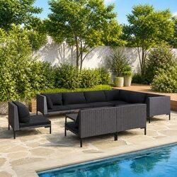 10-Piece Grey Poly Rattan Garden Lounge Set with Cushions