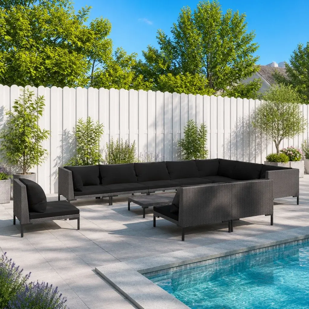 11 Piece Grey Poly Rattan Outdoor Lounge Set