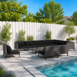 Premium 11 Piece Grey Poly Rattan Outdoor Lounge Set