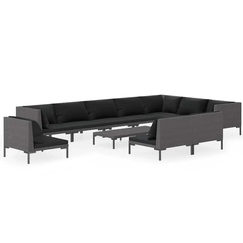 11 Piece Grey Poly Rattan Outdoor Lounge Set