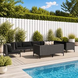 10-Piece Grey Poly Rattan Garden Lounge Set