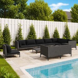 11-Piece Outdoor Garden Lounge Set with Grey Cushions