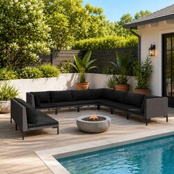 Sturdy 9-Piece Grey Rattan Garden Lounge Set