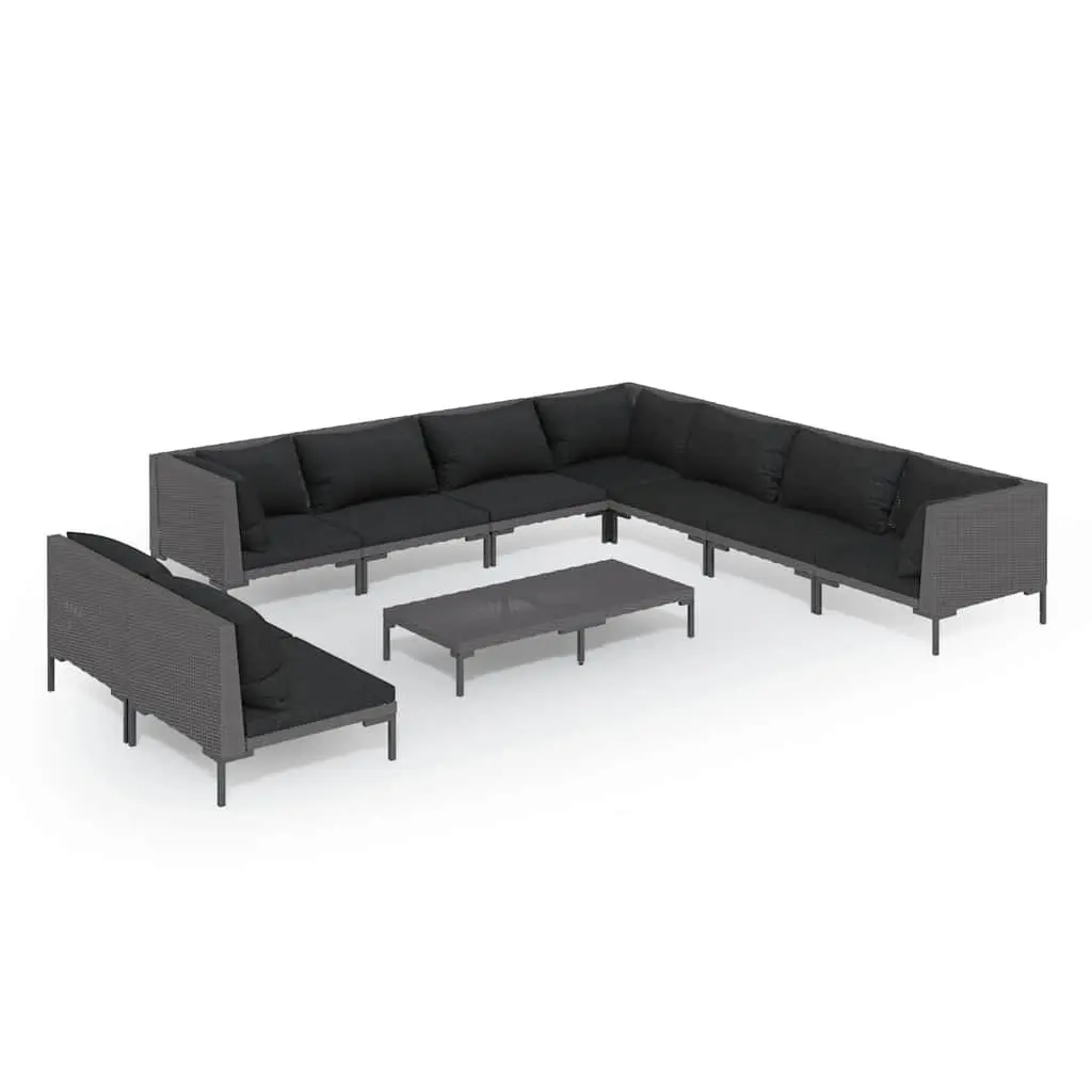 Garden Lounge Set Poly Rattan Powder-coated Steel 10 Piece Grey