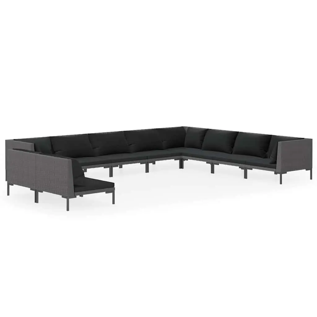 Garden Lounge Set Poly Rattan Powder Coated Steel 10 Piece Grey