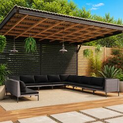 Sturdy 11 Piece Garden Lounge Set with Poly Rattan Sofa