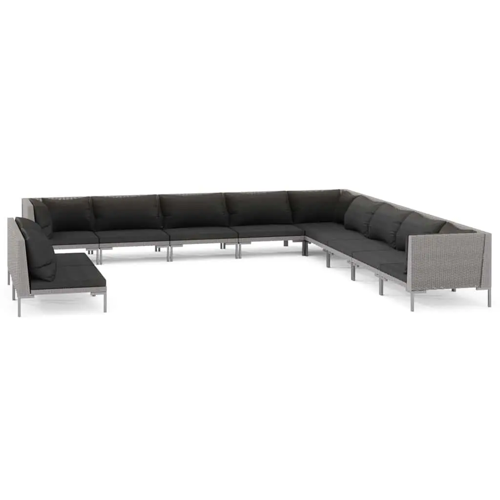 Garden Lounge Set Poly Rattan 11 Piece Outdoor Furniture Cushions Grey