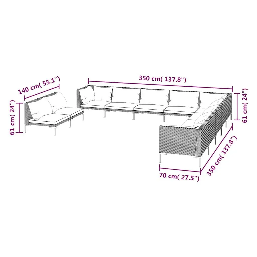 Garden Lounge Set Poly Rattan 11 Piece Outdoor Furniture Cushions Grey