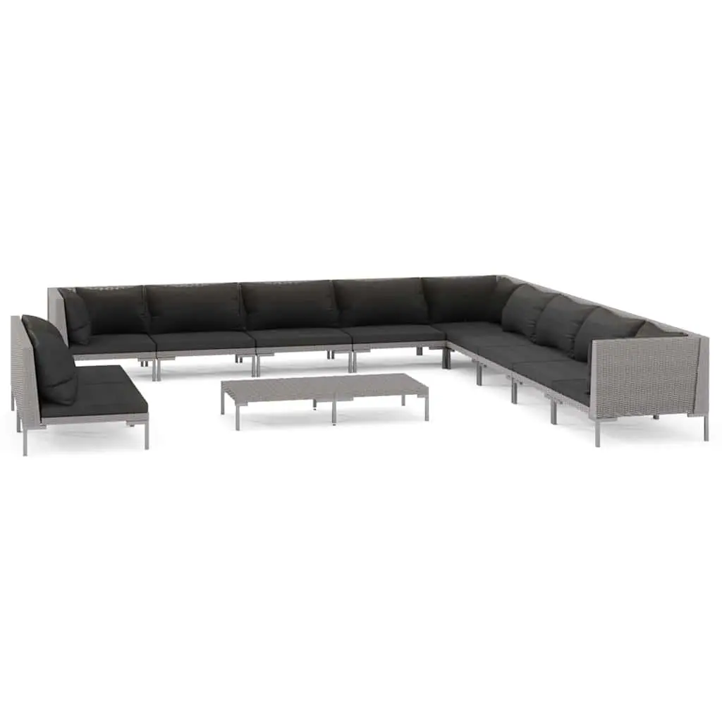 12 Piece Outdoor Lounge Set Grey Rattan Furniture with Removable Cushions and Steel Frame