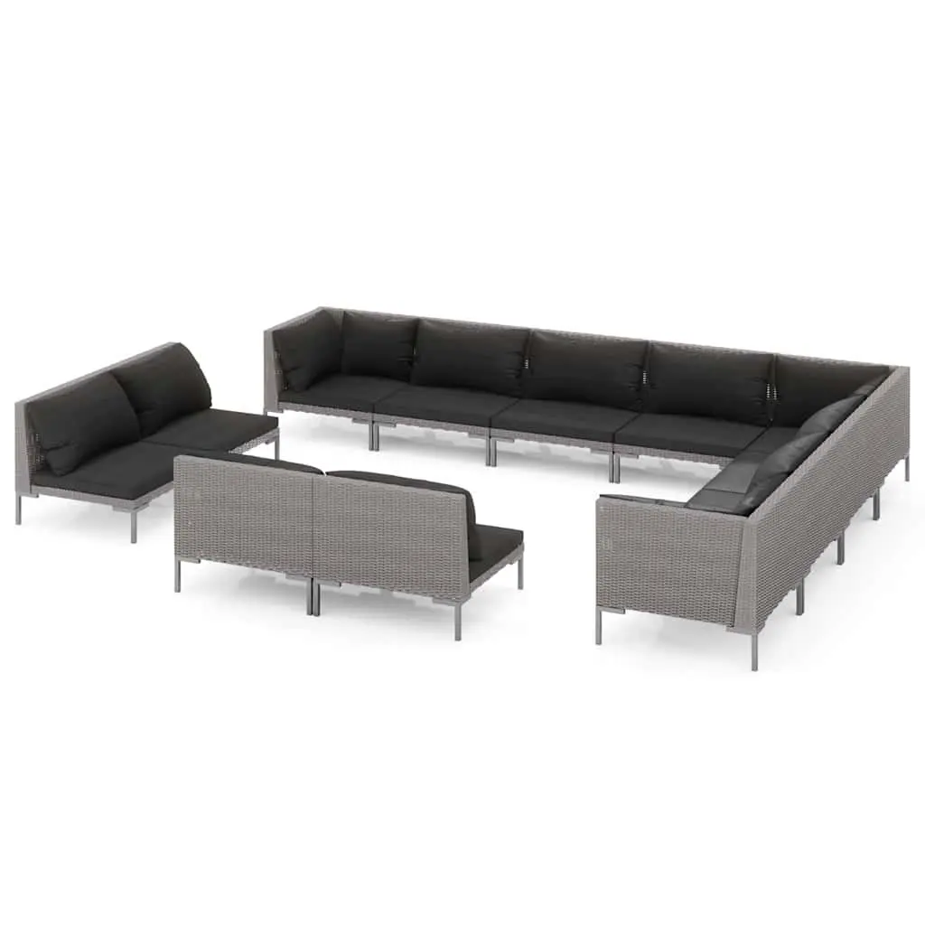 Garden Lounge Set PE Rattan Grey 12 Piece Outdoor Patio Furniture