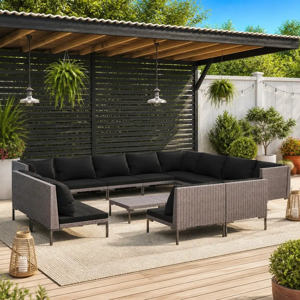 13 Piece Outdoor Lounge Set with Grey Cushions