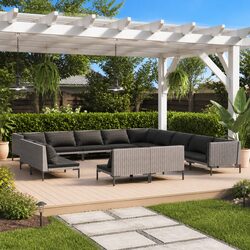 Durable 13 Piece Grey Garden Lounge Set for Outdoor Comfort