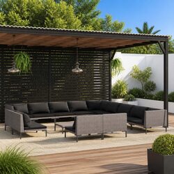 Durable Garden Lounge Set 14-Piece Outdoor Furniture Grey Rattan