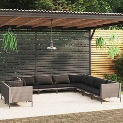 9-Piece Garden Lounge Set with Cushions - Grey
