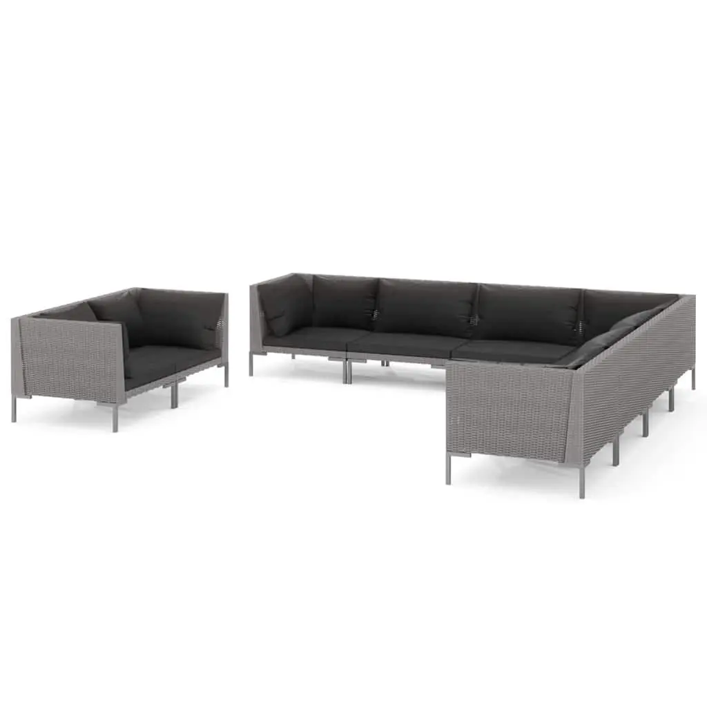 Garden Lounge Set PE Rattan 9 Piece Outdoor Furniture Grey Sofa with Cushions