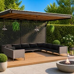 Durable 10-Piece Grey Garden Lounge Set with Cushions