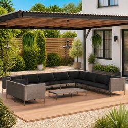 Premium 11-Piece Grey Poly Rattan Garden Lounge Set