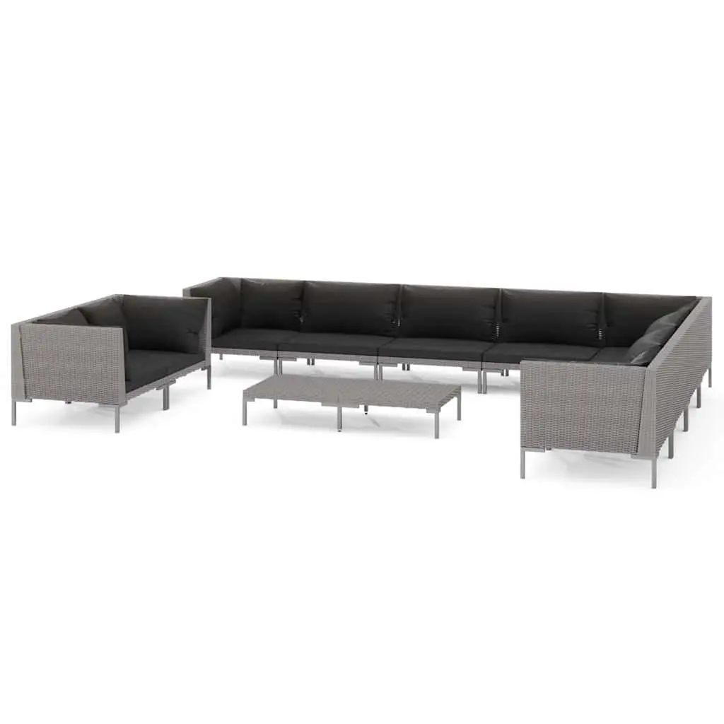 11-Piece Grey Poly Rattan Garden Lounge Set