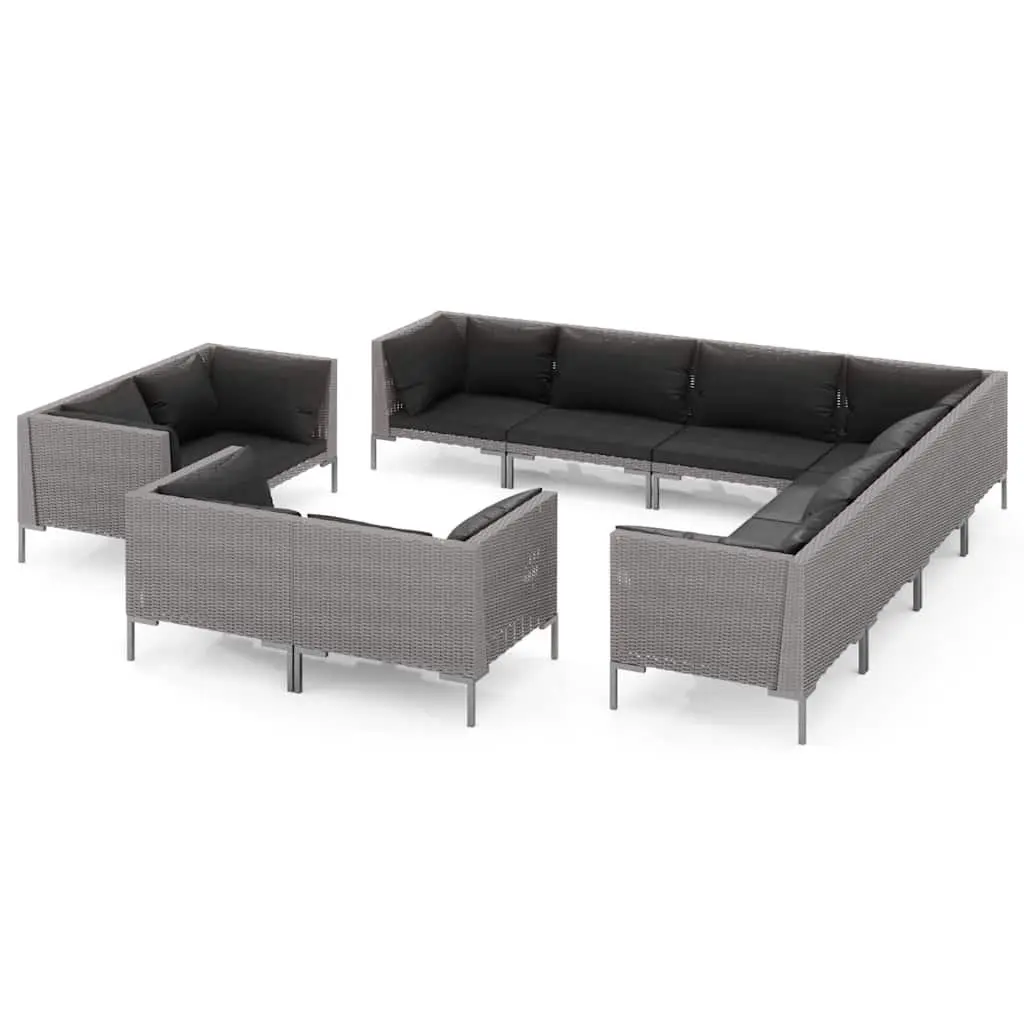 Garden Lounge Set Poly Rattan 11 Piece Outdoor Furniture Grey
