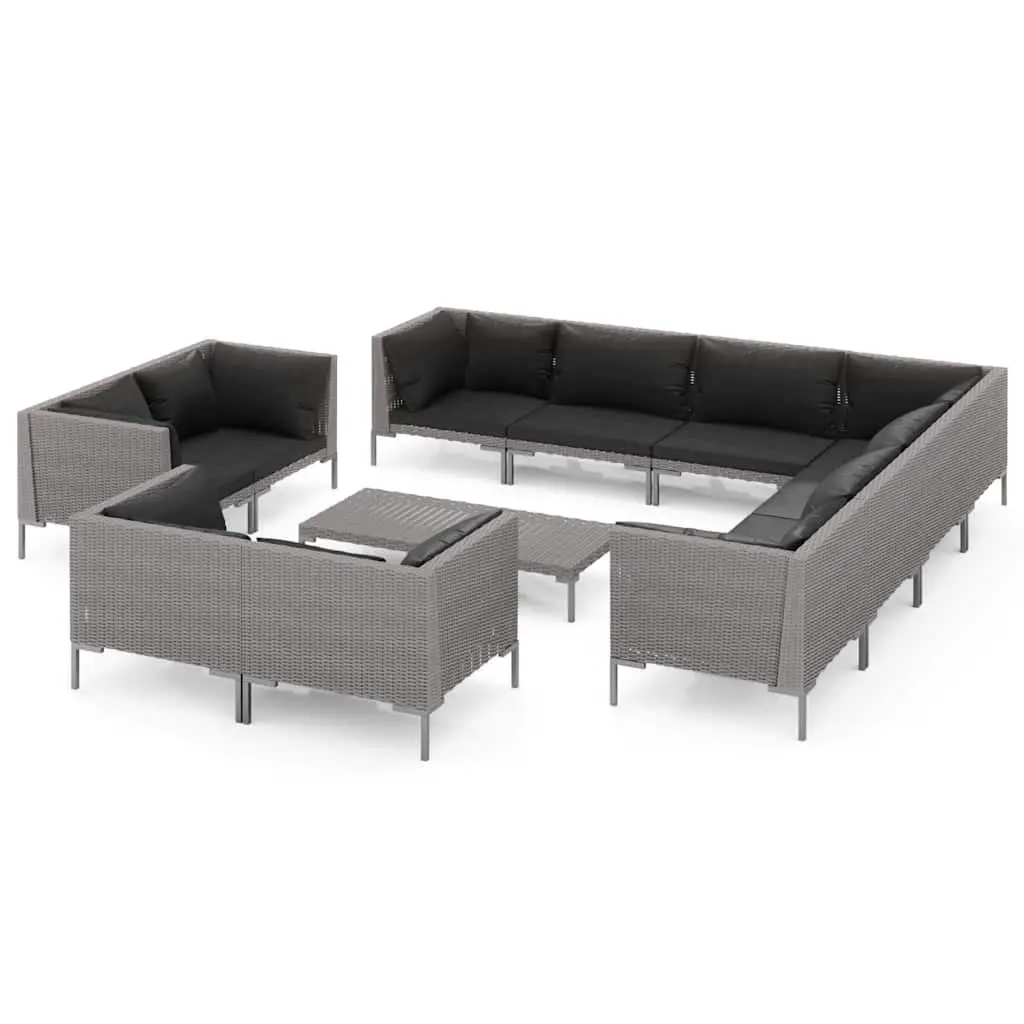 Garden Lounge Set Rattan Grey 12 Piece Outdoor Furniture with Cushions
