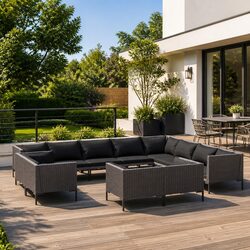 Durable 12-Piece Garden Lounge Set with Grey Cushions