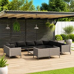 Durable 13-Piece Grey Rattan Garden Lounge Set