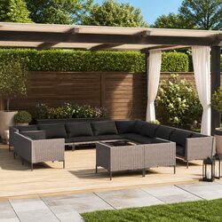 Durable 13-Piece Garden Lounge Set with Cushions in Grey