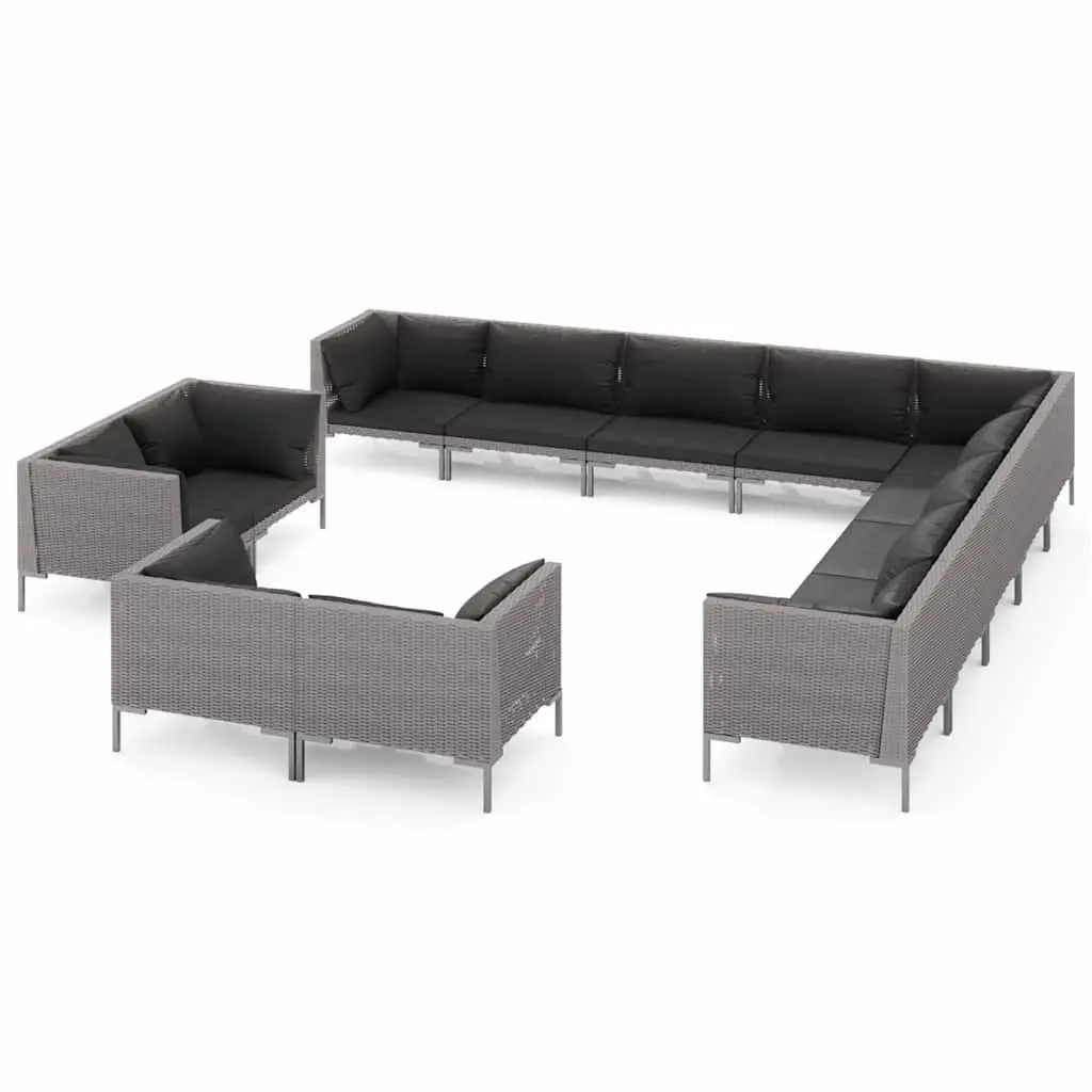 13-Piece Garden Lounge Set with Cushions in Grey