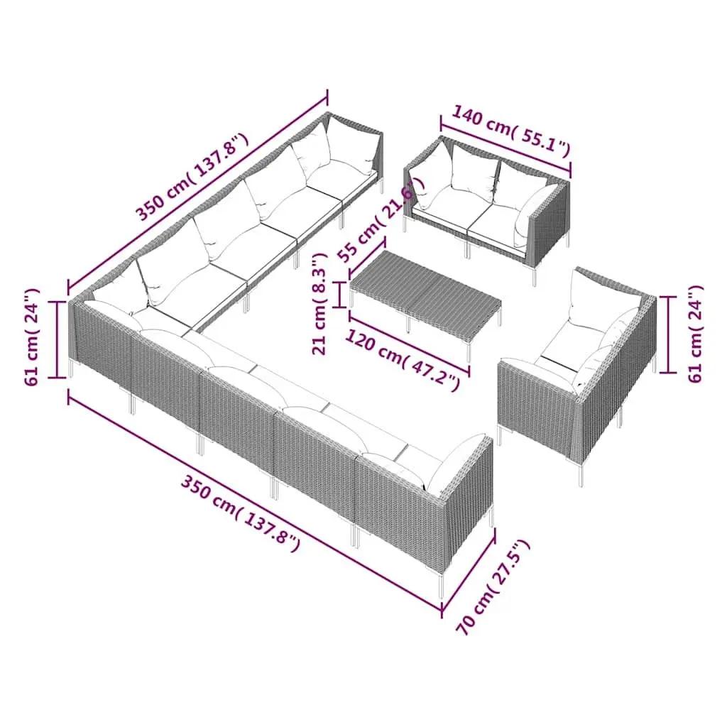 14-Piece Garden Lounge Set with Cushions