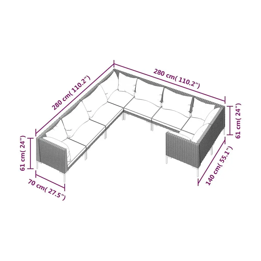 8 Piece Grey Outdoor Garden Lounge Set