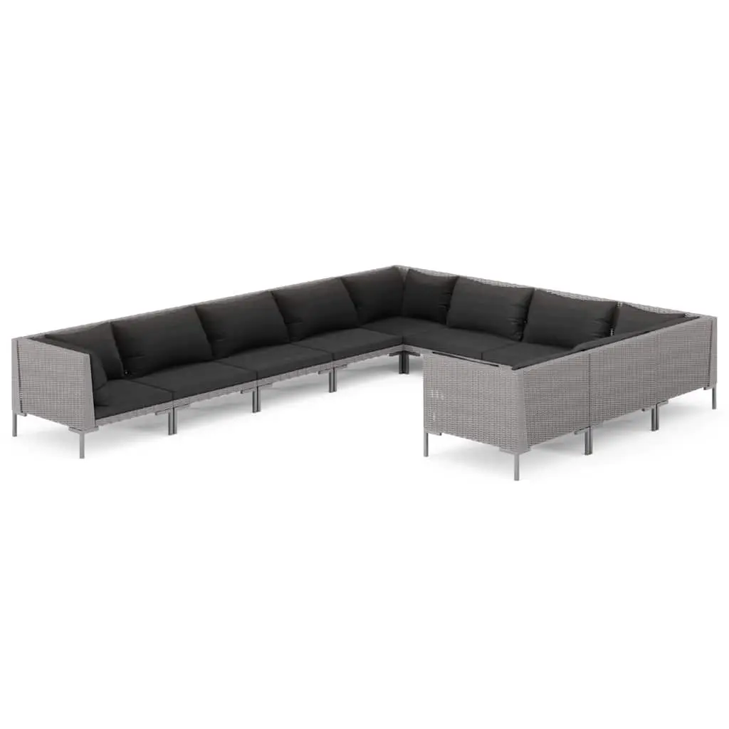 Garden Lounge Set 10 Piece Grey Poly Rattan Patio Sofa