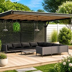 Durable 11-Piece Grey Garden Lounge Set with Cushions