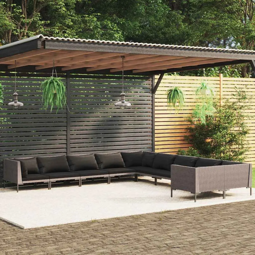 Garden Lounge Set Poly Rattan 10 Piece Outdoor Furniture Grey Cushions