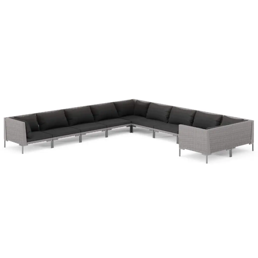 Garden Lounge Set Poly Rattan 10 Piece Outdoor Furniture Grey Cushions