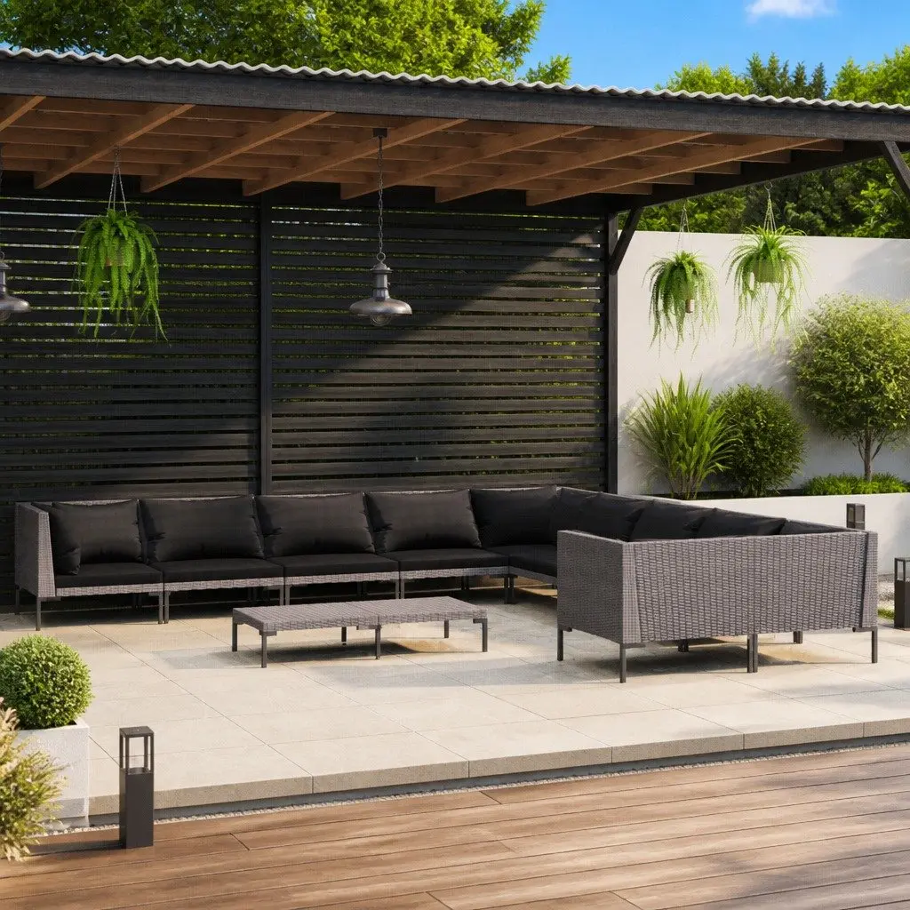 11 Piece Garden Lounge Set with Cushions Grey