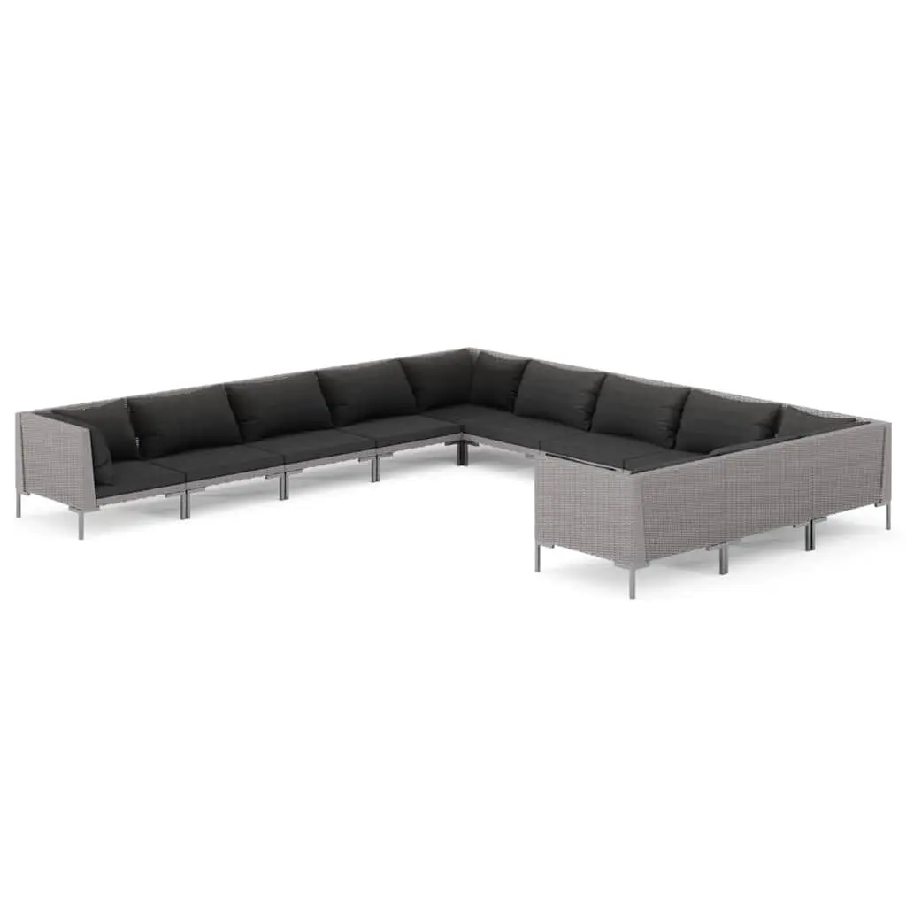 Garden Lounge Set Poly Rattan Grey 11 Piece Outdoor Furniture Patio Sofa