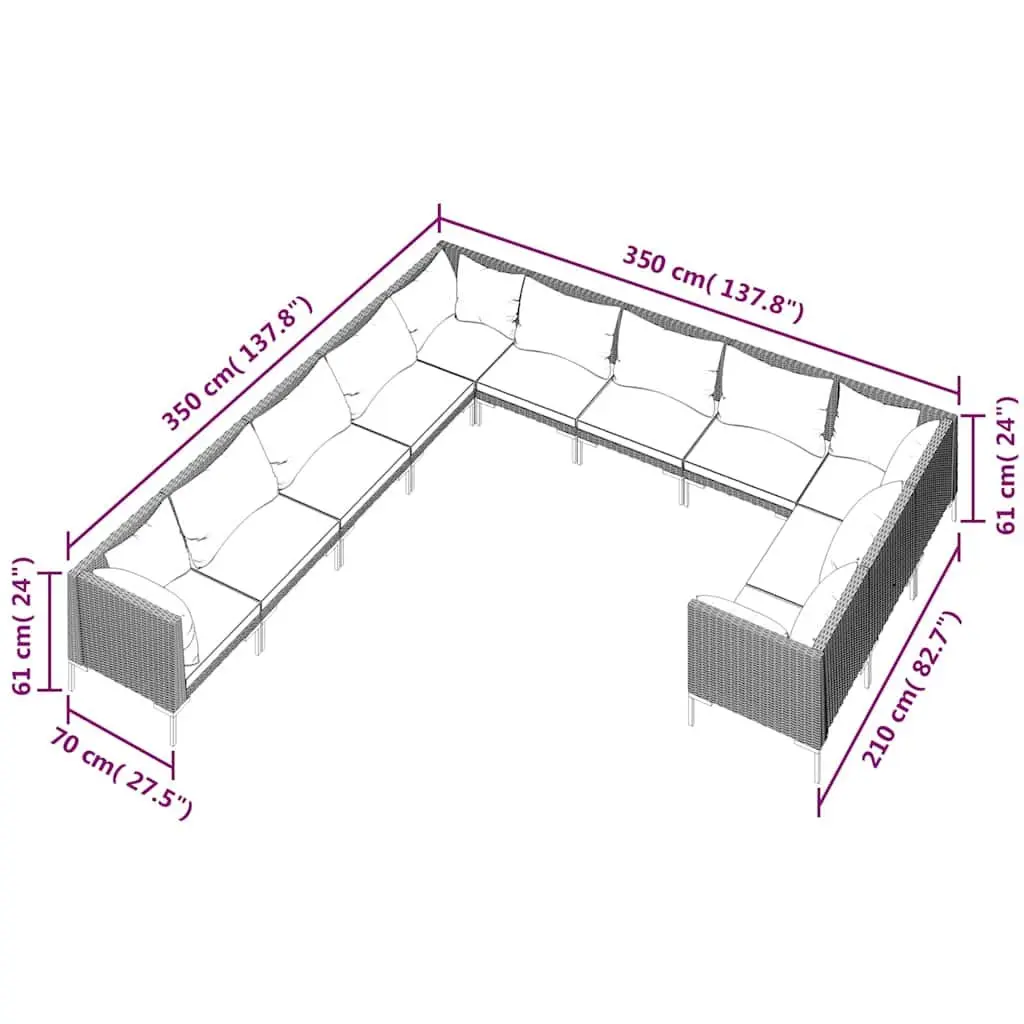 Garden Lounge Set Poly Rattan Grey 11 Piece Outdoor Furniture Patio Sofa
