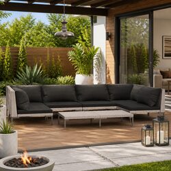 Durable 7 Piece Garden Lounge Set with Grey Cushions