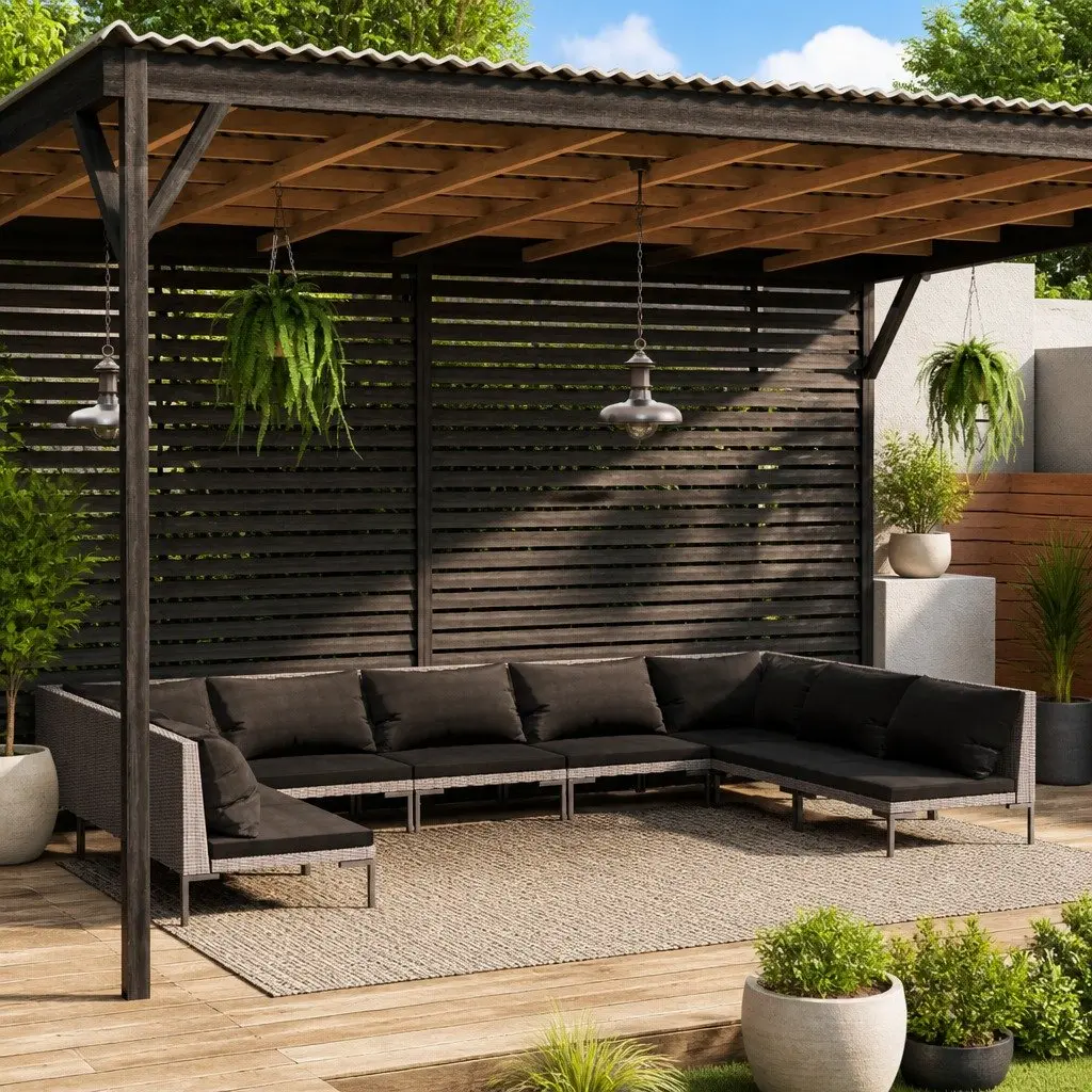 9 Piece Grey Rattan Garden Lounge Set