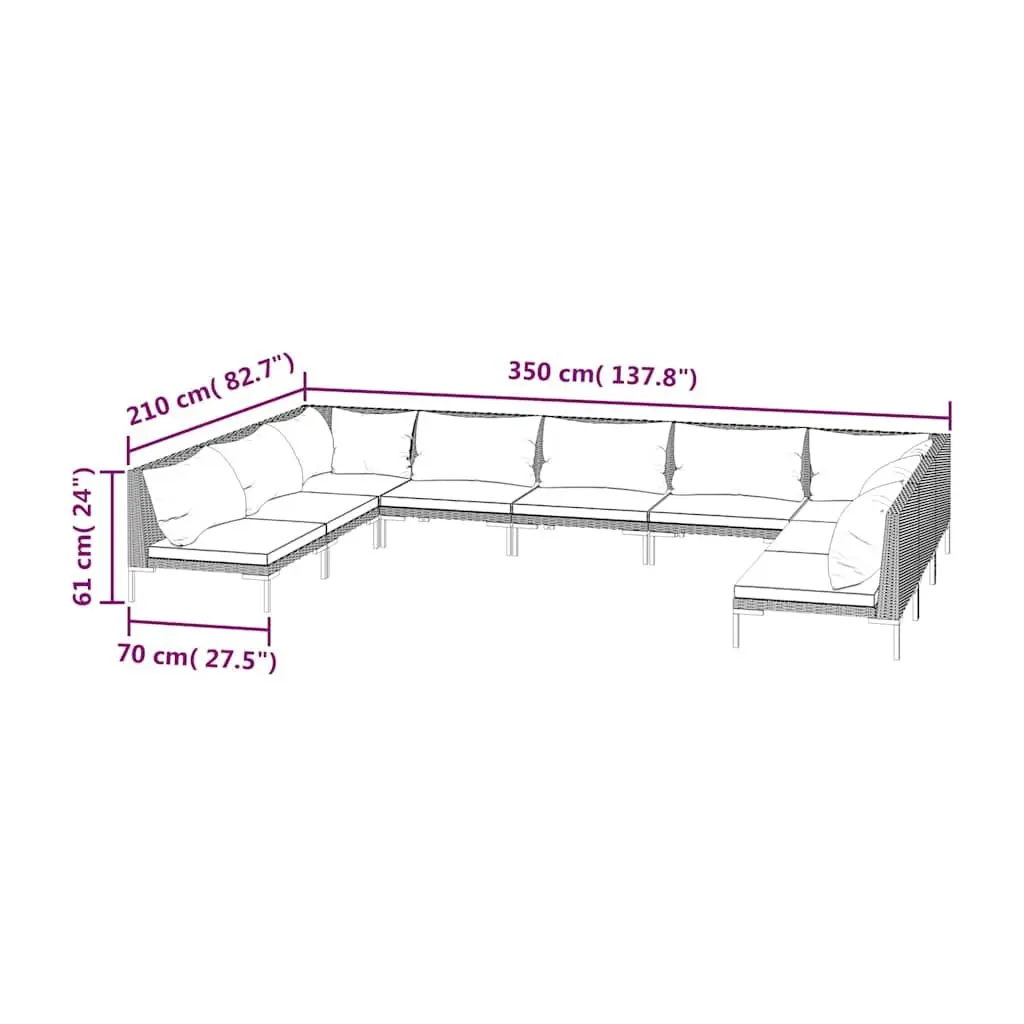 9 Piece Grey Rattan Garden Lounge Set
