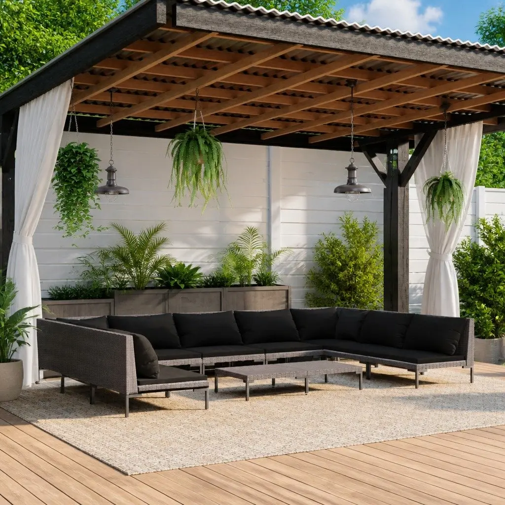 10-Piece Outdoor Lounge Set in Grey Rattan