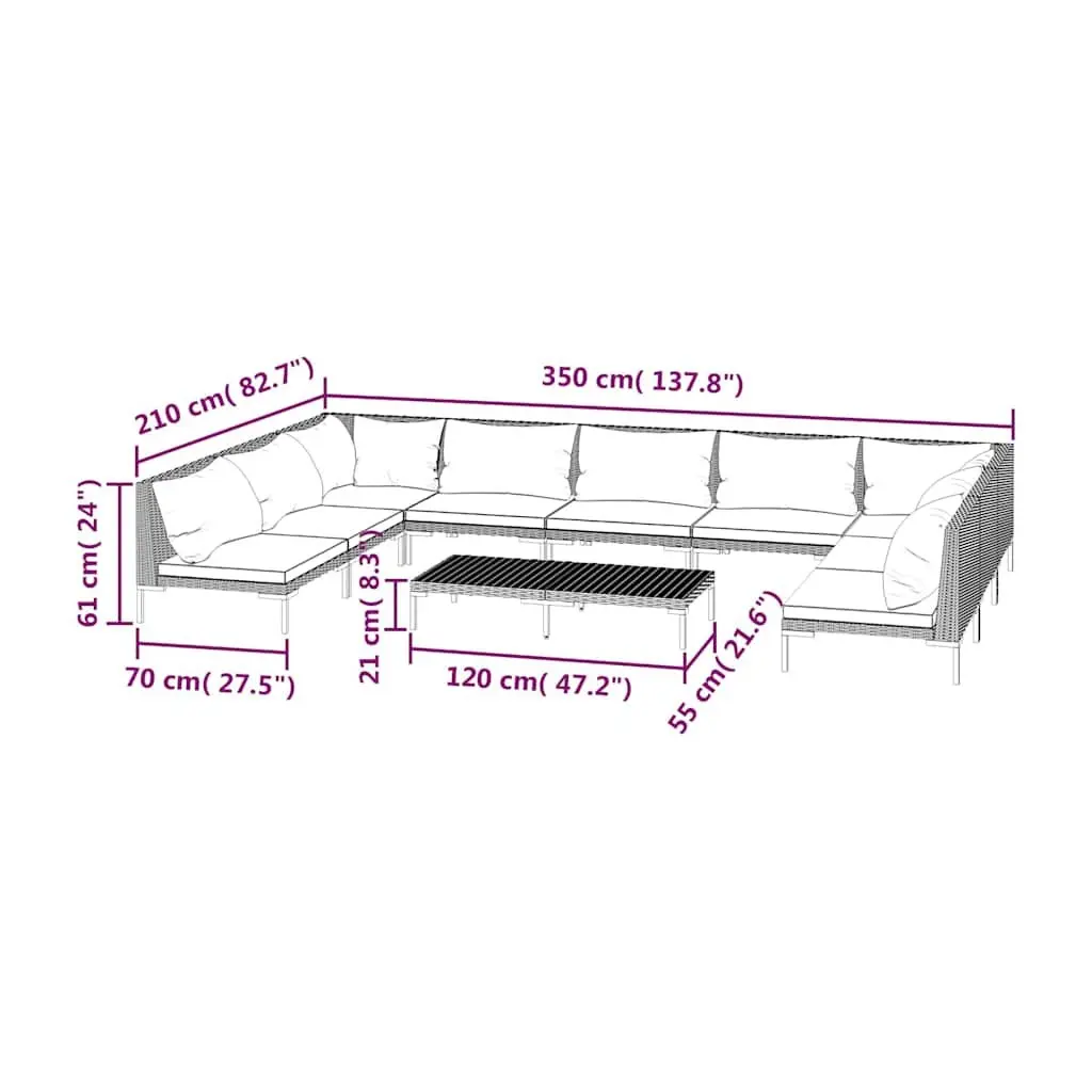 10-Piece Outdoor Lounge Set in Grey Rattan
