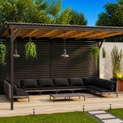 11-Piece Grey Poly Rattan Garden Lounge Set with Cushions