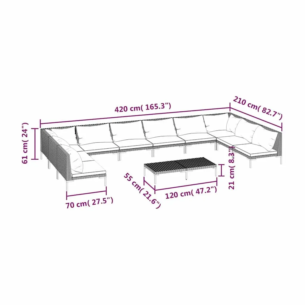 Garden Lounge Set Poly Rattan 11 Piece Outdoor Furniture Grey with Cushions