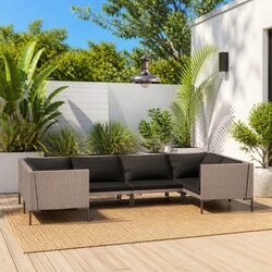 6 Piece Grey Poly Rattan Garden Lounge Set