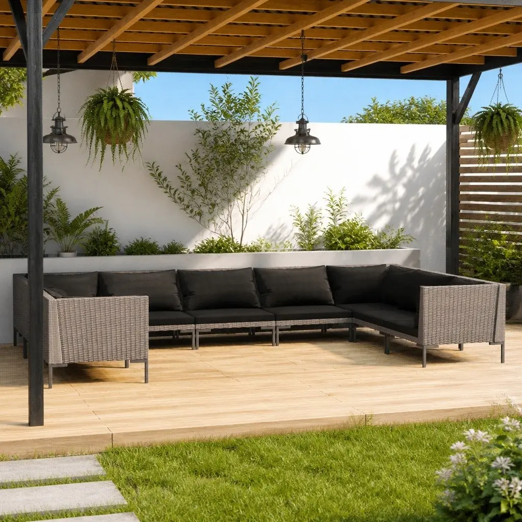 9-Piece Grey Rattan Garden Lounge Set